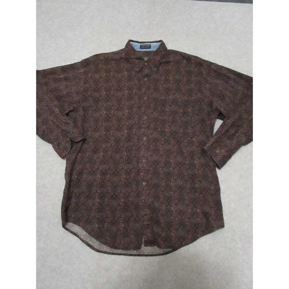 Chaps Shirt Men's Large Brown Paisley Long Sleeve Button-Up Casual